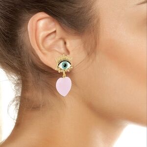 KURT GEIGER London Signature Crystal Evil Eye Heart Quartz Drop Earrings